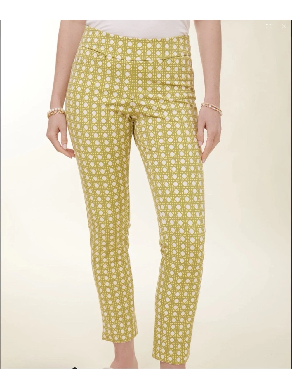 Spartina 449 Yellow-Green Maren pull on Geometric Cropped Ankle Pants